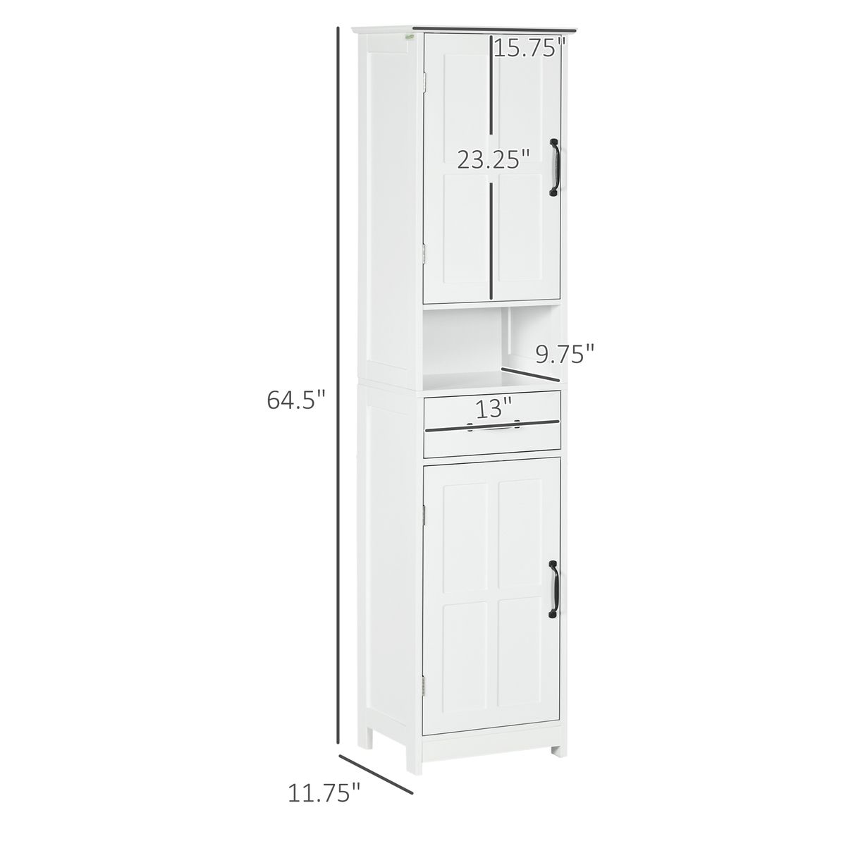 Modern Bathroom Cabinet, Narrow Storage Cabinet With Open Shelf, Drawer, Recessed Doors And Adjustable Shelves, White_maomaolike.com