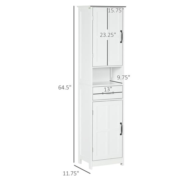 Modern Bathroom Cabinet, Narrow Storage Cabinet With Open Shelf, Drawer, Recessed Doors And Adjustable Shelves, White_maomaolike.com