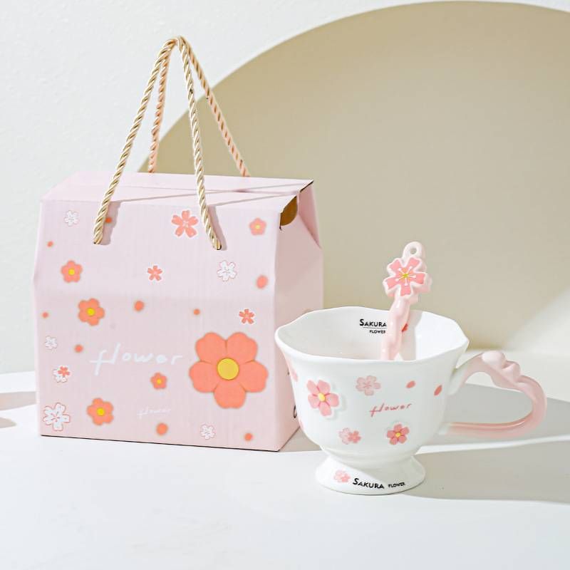 High-value Cherry Blossom Goblet Souvenir Ceramic Girl Office Drinking Cup Breakfast Cup Net Celebrity Elegant Cup_maomaolike.com