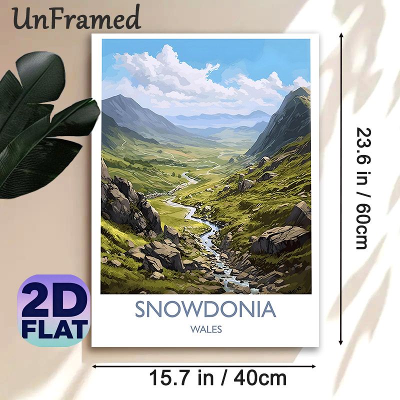 Snowdonia Wales Mountain Valley Painting Poster, Vibrant Stylized Scenic Landscape Poster, Delivers Tranquil Natural Ambiance, Ideal For Living Room_maomaolike.com