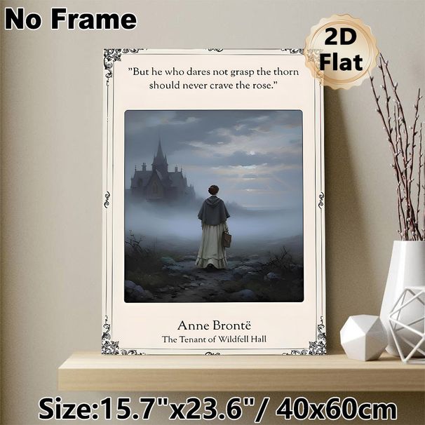 Anne Brontë Literary Quote Painting Poster, Moody Misty Gothic Manor Scene Poster, Inspirational Classic Literature Decor Idea For Home Study, Library_maomaolike.com