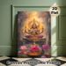 Vishnu Themed Painting Poster, Gilded Serene Oil Painting Style Poster, Four-armed Deity On Lotus With Warm Glowing Aura And Pink Lotus Blooms, Brings_maomaolike.com