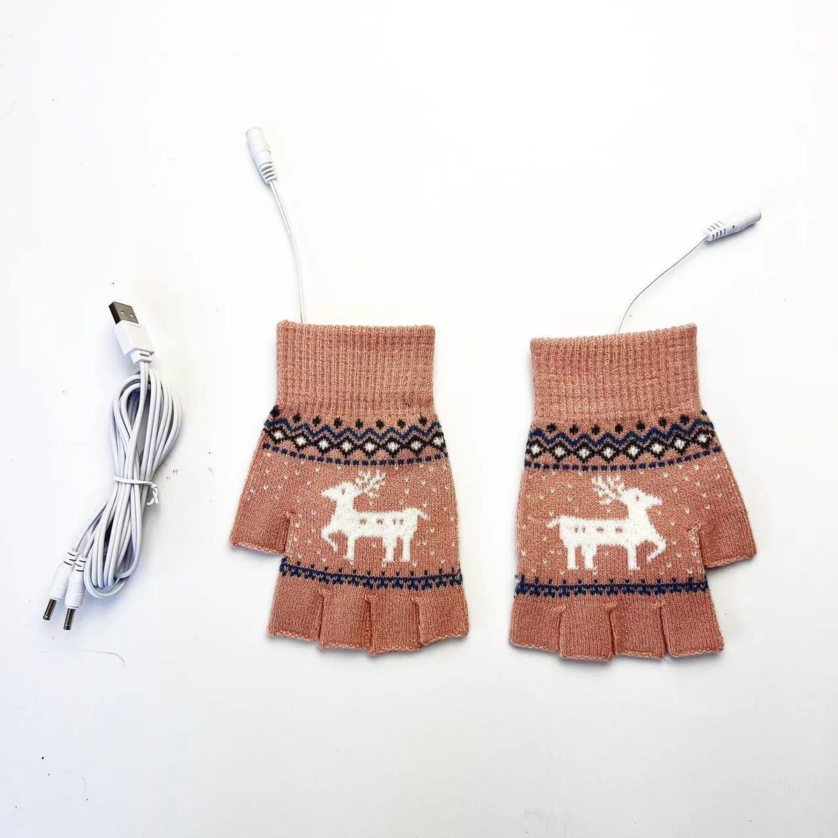Heating Gloves USB electric half-finger gloves female winter autumn winter students riding wool cute sweet bare fingers_maomaolike.com