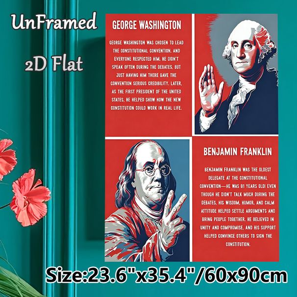 US Founding Fathers Painting Poster, Vibrant Retro-style George Washington & Benjamin Franklin Portrait Poster, Informative Historical Content Ideal_maomaolike.com