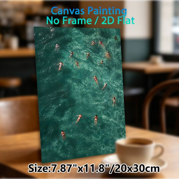 Aerial Swimming Scene Painting Poster, Vibrant Artistic Overhead View Of People Swimming In Turquoise Waters Poster, Captures Lively Summer Leisure_maomaolike.com