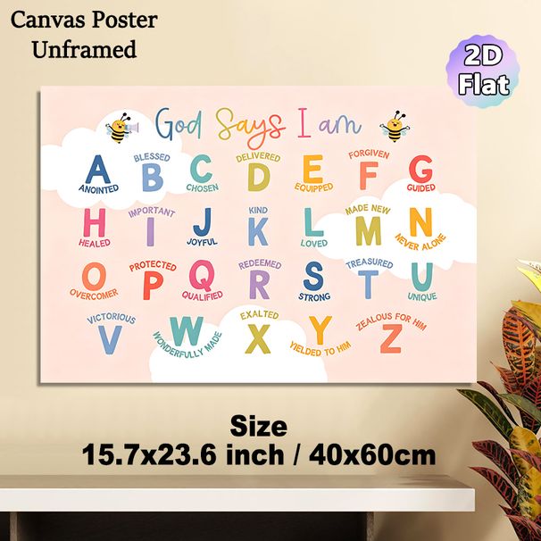 God Says I Am Alphabet Painting Poster, Colorful Cheerful Typographic Poster, Uplifting Religious Affirmations Ideal For Home And Spiritual Living_maomaolike.com