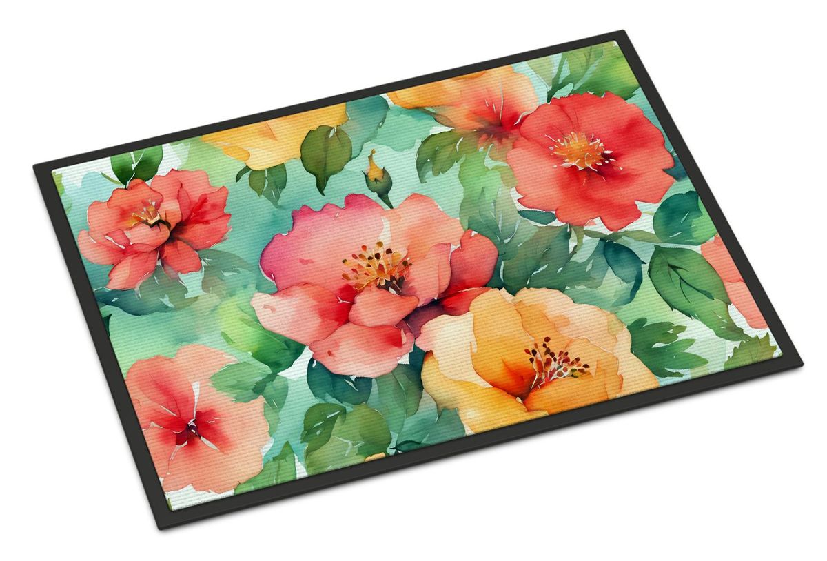 Georgia Cherokee Rose In Watercolor Doormat Front Door Mat Indoor Outdoor Rugs For Entryway, Non Slip Washable Low Pile, 24H X 36W_maomaolike.com