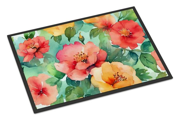 Georgia Cherokee Rose In Watercolor Doormat Front Door Mat Indoor Outdoor Rugs For Entryway, Non Slip Washable Low Pile, 24H X 36W_maomaolike.com