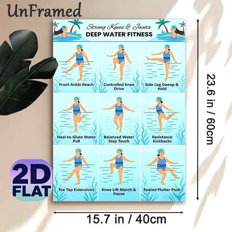 Deep Water Knee & Joint Fitness Painting Poster, Minimalist Illustrated Water Workout Guide Poster, Practical Exercise Reference Ideal For Gym, Pool_maomaolike.com