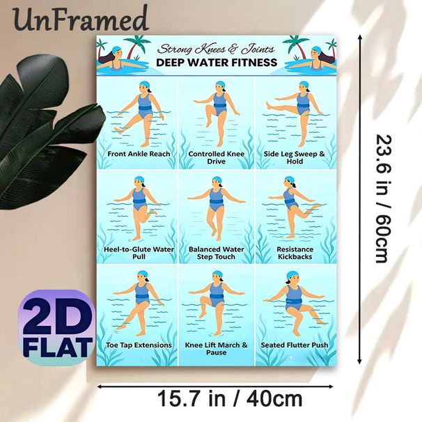 Deep Water Knee & Joint Fitness Painting Poster, Minimalist Illustrated Water Workout Guide Poster, Practical Exercise Reference Ideal For Gym, Pool_maomaolike.com