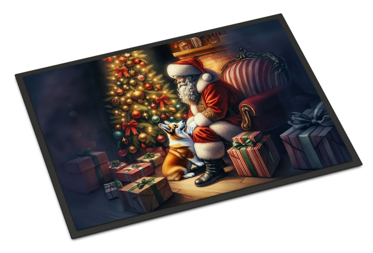 Corgi And Santa Claus Doormat Front Door Mat Indoor Outdoor Rugs For Entryway, Non Slip Washable Low Pile, 24H X 36W_maomaolike.com
