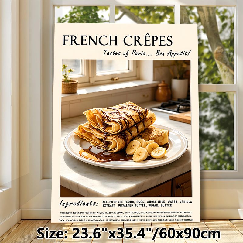 French Crêpes Painting Poster, Warm-toned Cozy Kitchen Food Scene Poster, Delightful Culinary-themed Decor Ideal For Kitchen And Dining Area_maomaolike.com