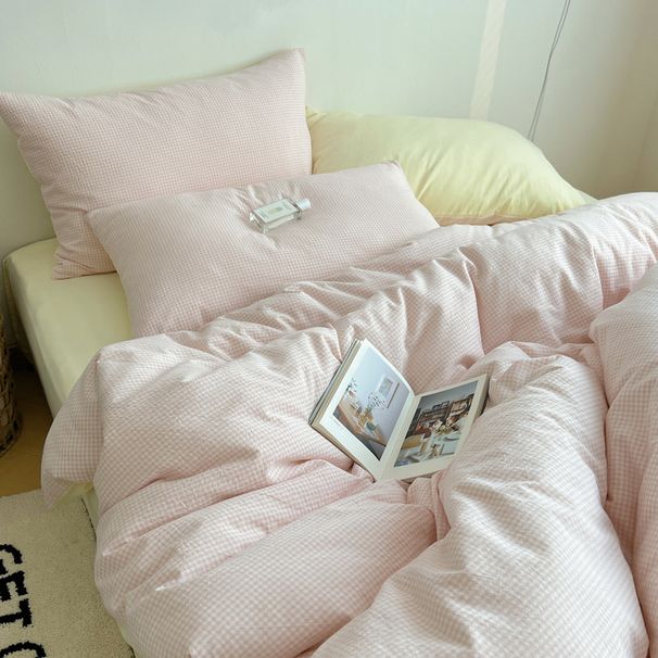 Manufacturer Wholesale INS Japanese Double-Piece Pure Four-Piece All-Cotton Nordic Style Washed Cotton Small Plaid 4-Piece Bedding_maomaolike.com