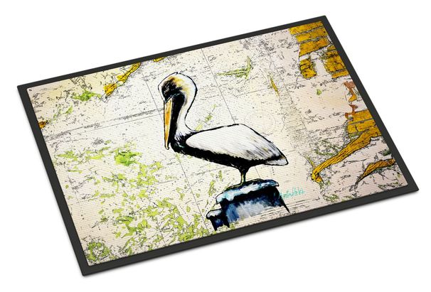 Pelican On Map Doormat Front Door Mat Indoor Outdoor Rugs For Entryway, Non Slip Washable Low Pile, 24H X 36W_maomaolike.com