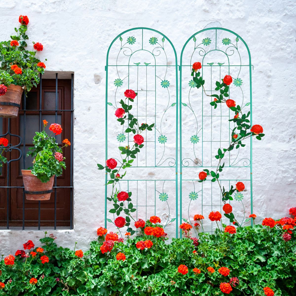 4 Pack Metal Garden Trellis 86.7" X 19.7" Rustproof Trellis For Climbing Plants Outdoor Flower Support Green_maomaolike.com