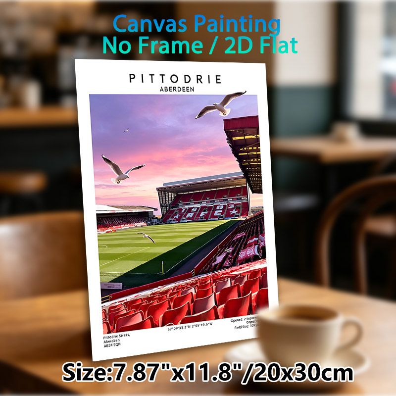 Pittodrie Stadium Painting Poster, Vibrant Sunset Soccer Stadium With Seagulls Poster, Features Authentic Venue Details, Ideal For Home, Game Room And_maomaolike.com