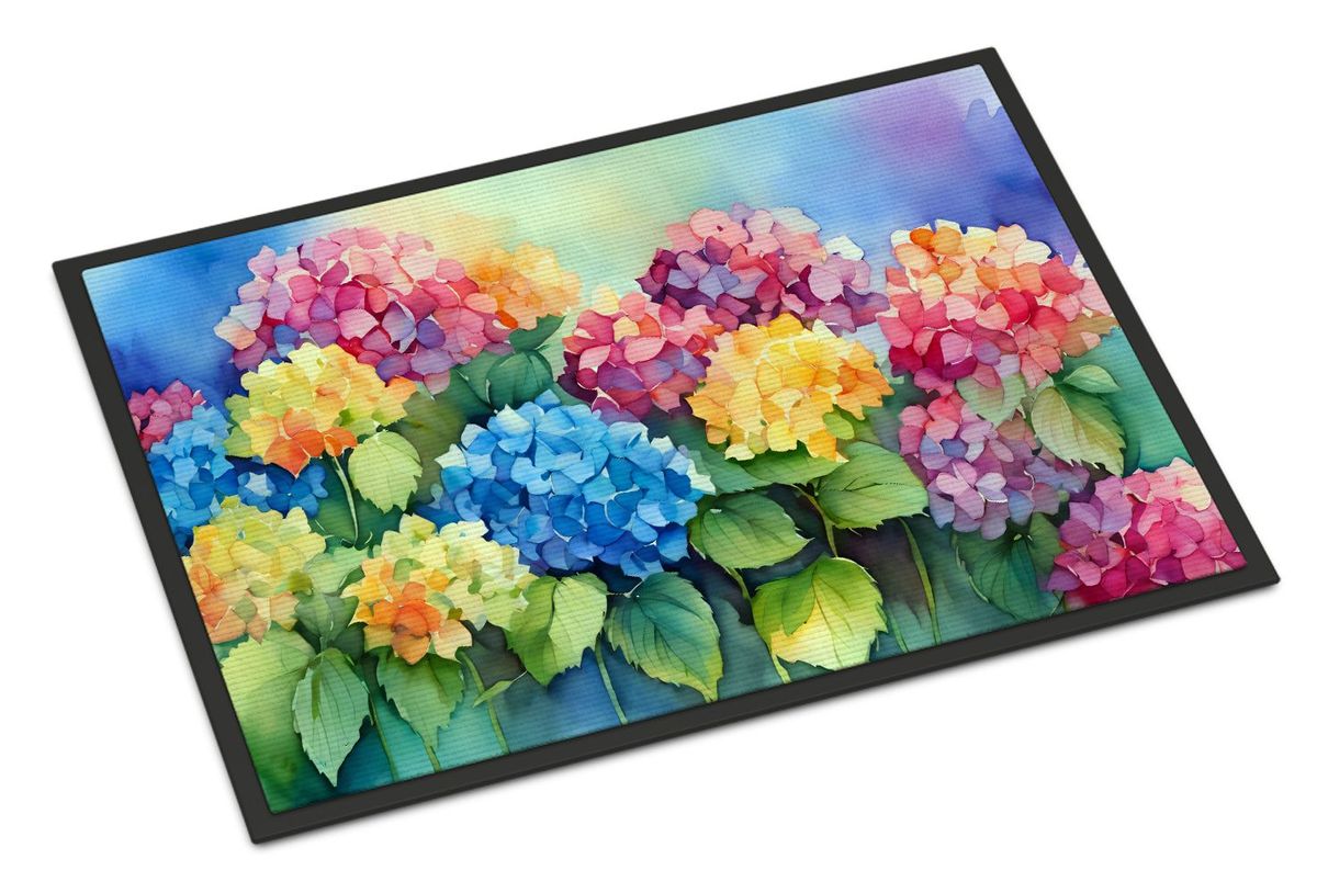 Hydrangeas In Watercolor Doormat Front Door Mat Indoor Outdoor Rugs For Entryway, Non Slip Washable Low Pile, 24H X 36W_maomaolike.com