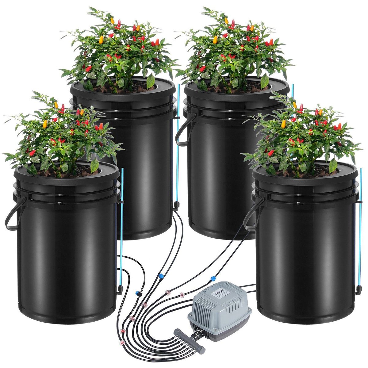 VEVOR DWC Hydroponics Grow System Deep Water Culture With Top Drip 4 Buckets_maomaolike.com