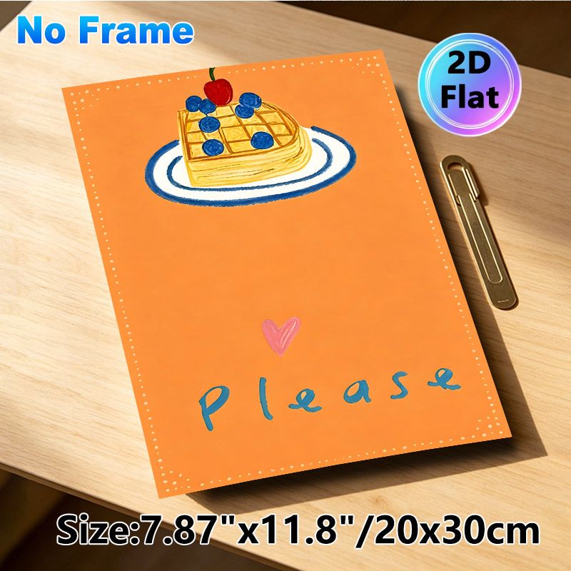 Waffle Dessert Painting Poster, Warm Hand-drawn Style Poster, Cute Waffle With Cherry And Blueberries Design Brings Cozy Vibe, Ideal For Kitchen And_maomaolike.com