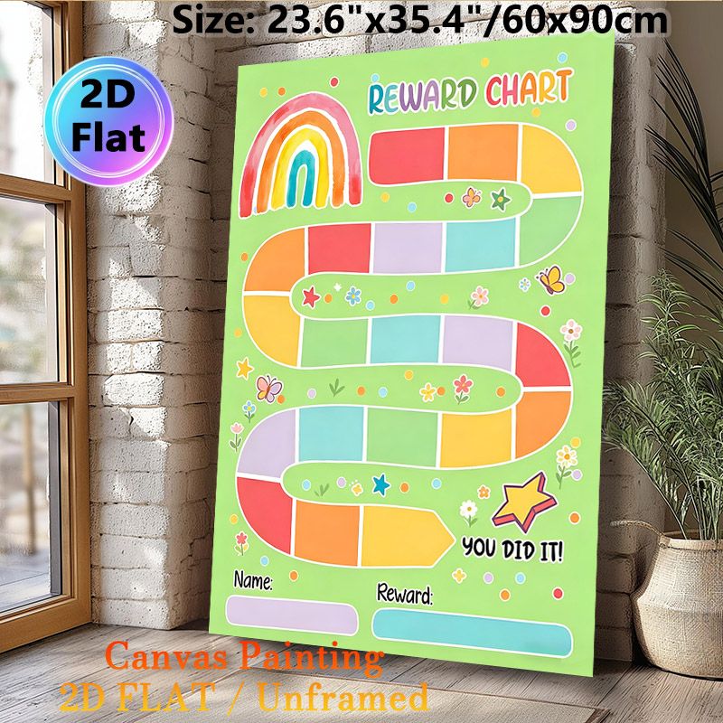Rainbow Themed Reward Chart Painting Poster, Watercolor-style Colorful Track With Flowers & Butterflies Poster, Assists In Tracking Progress And_maomaolike.com