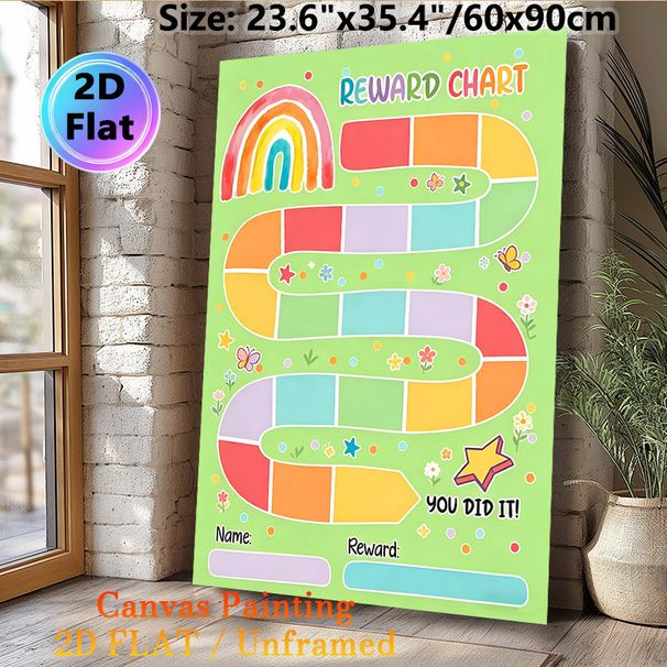 Rainbow Themed Reward Chart Painting Poster, Watercolor-style Colorful Track With Flowers & Butterflies Poster, Assists In Tracking Progress And_maomaolike.com