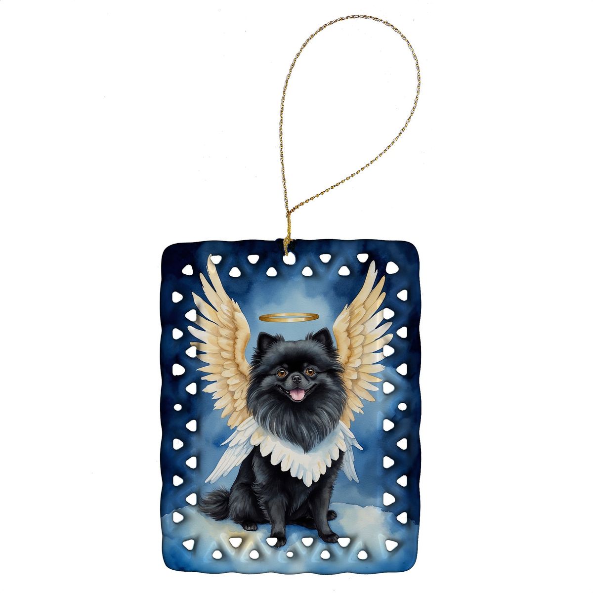 Black Pomeranian My Angel Porcelain Ornament Christmas Tree Hanging Decorations For Home Christmas Holiday, Rectangle, Gift, Multicolor_maomaolike.com