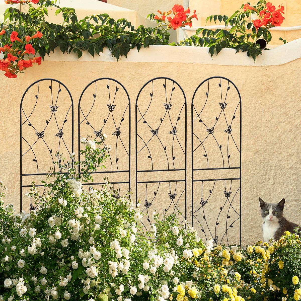 4 Pack Metal Garden Trellis 71" X 19.7" Rustproof Trellis For Climbing Plants Outdoor Flower Support Butterfly Deco Black_maomaolike.com
