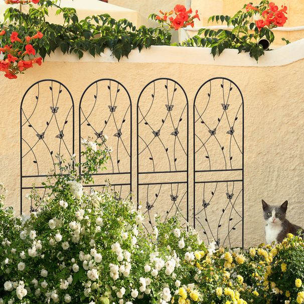 4 Pack Metal Garden Trellis 71" X 19.7" Rustproof Trellis For Climbing Plants Outdoor Flower Support Butterfly Deco Black_maomaolike.com