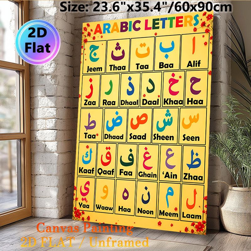 Arabic Letters Themed Painting Poster, Colorful Alphabet Chart Poster, Clear Bilingual Letter Display For Arabic Language Learning, Ideal For Study_maomaolike.com