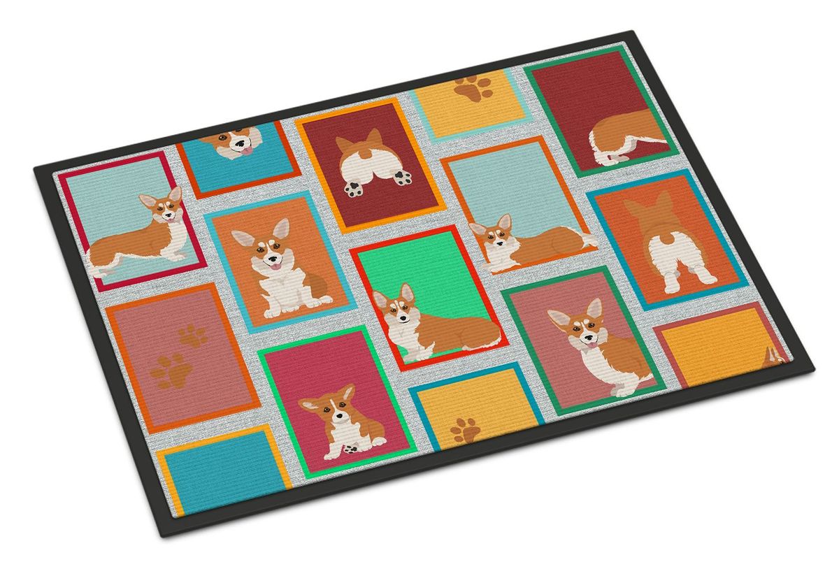 Lots Of Red And White Pembroke Corgi Doormat Front Door Mat Indoor Outdoor Rugs For Entryway, Non Slip Washable Low Pile, 24H X 36W_maomaolike.com