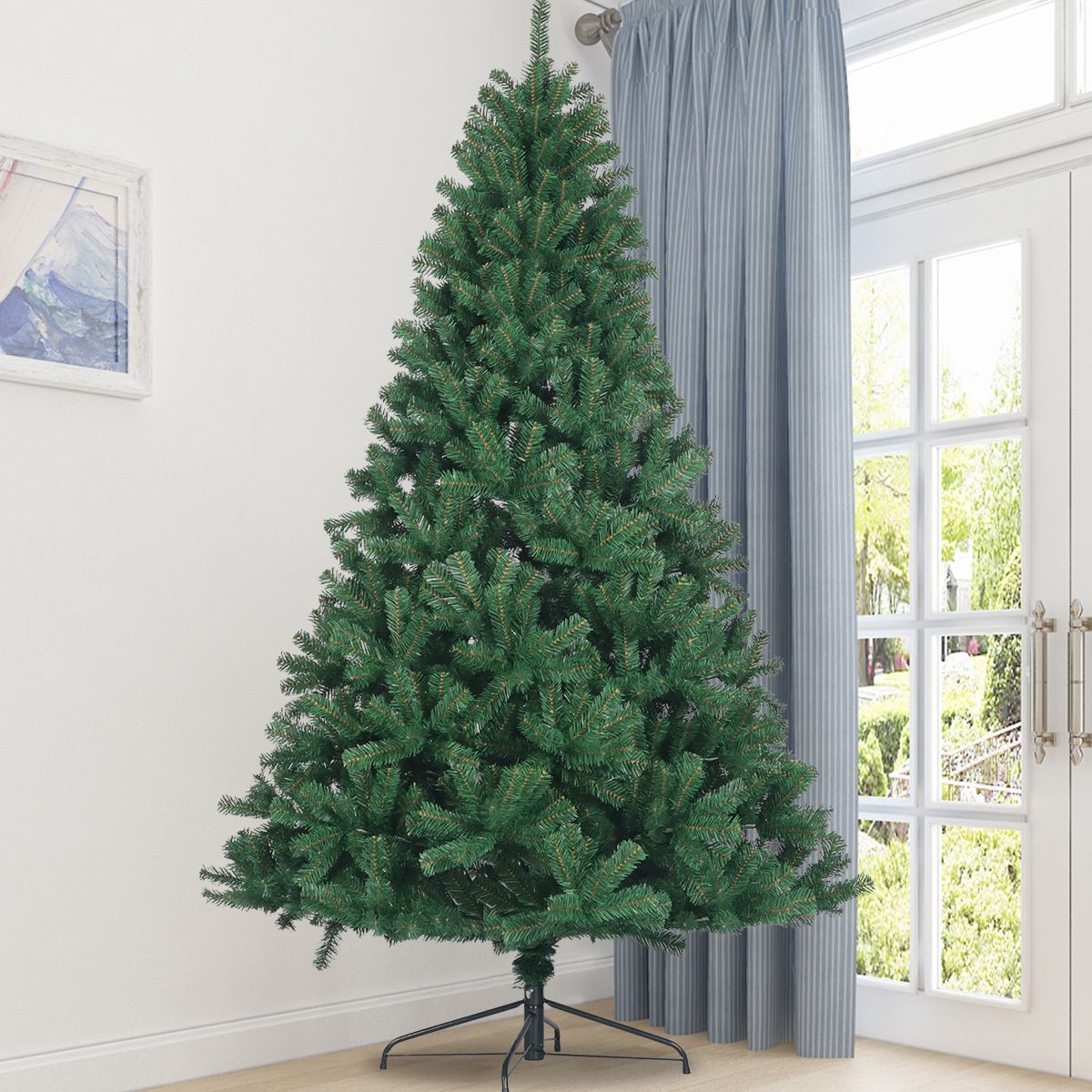 6ft Artificial Christmas Tree Full Natural Spruce PVC Fir Tree Foldable Metal Stand Unlit Green_maomaolike.com