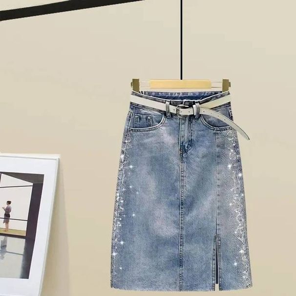 Women's Clothing new slim fit bow short sleeve + hot diamond split denim skirt ins_maomaolike.com