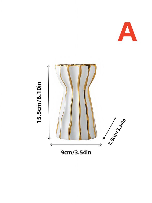 1pc Light Luxury Gold Stripe Design Ceramic Vase Small Fresh Style Can Be Filled With Water Vase Multi-scene Ornament Vase_maomaolike.com