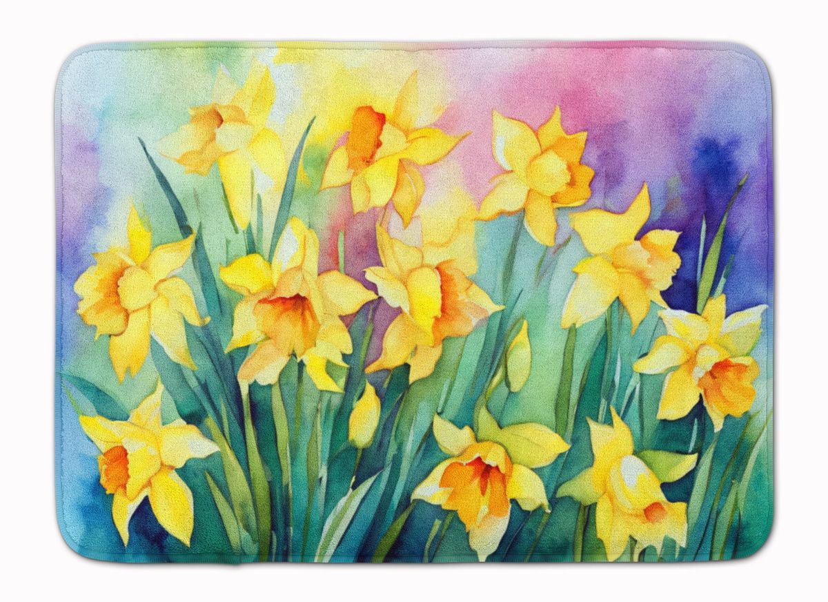 Daffodils In Watercolor Memory Foam Kitchen Mat Machine Washable Anti-Fatigue Mat Cushion Comfort Bath Mat Or Kitchen Rug_maomaolike.com