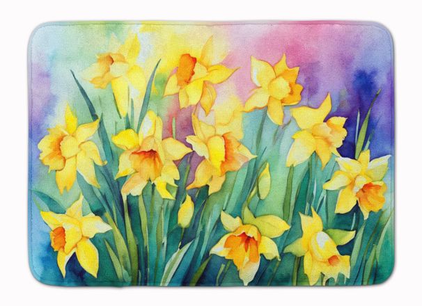 Daffodils In Watercolor Memory Foam Kitchen Mat Machine Washable Anti-Fatigue Mat Cushion Comfort Bath Mat Or Kitchen Rug_maomaolike.com