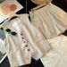 Women's Clothing Retro temperament V neck linen blended sleeveless vest vest high waist casual shorts _maomaolike.com