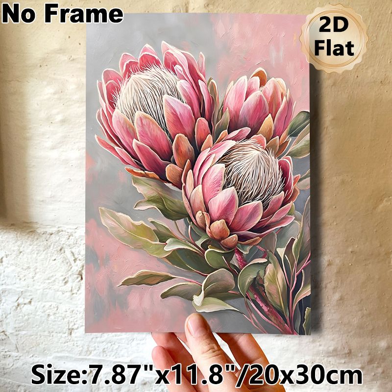 Protea Flower Painting Poster, Vibrant Textured Floral Poster, Elegant Botanical Artwork Featuring Pink Protea Blooms, Ideal For Living Room And_maomaolike.com