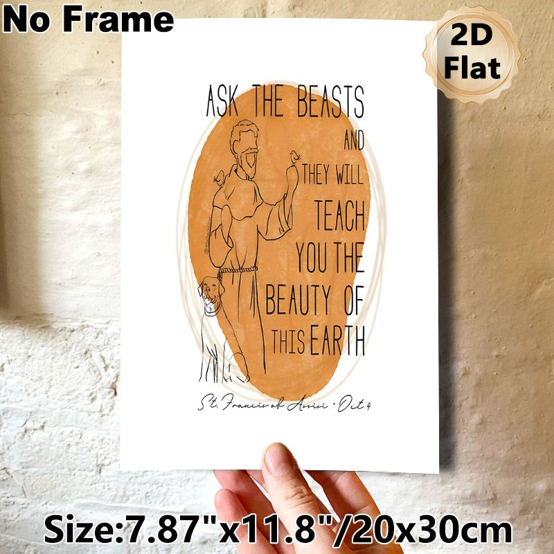 St. Francis & Animals Themed Painting Poster, Warm-toned Minimal Line Art Poster, Inspirational Nature-focused Quote Design Ideal For Home, Prayer_maomaolike.com