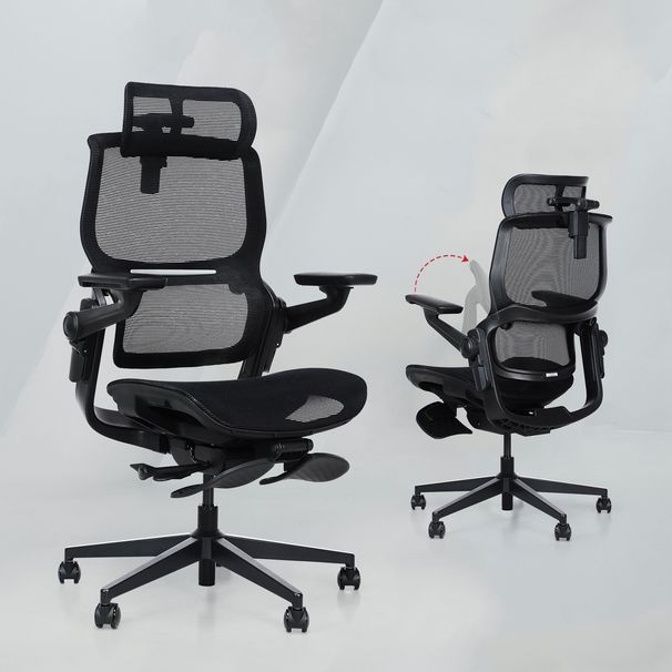Ergonomic Office High Back Desk Chair With Integrated Ergonomic Backrest With 3D Headrest 6D Flip-up Armrest 136°Tilting Retractable Footrest Mesh Computer Chair_maomaolike.com