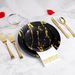 175-Piece Elegant Marble-Look Plastic Dinnerware Set With Gold Trim - Includes Black/White Plates, 10/12 Cutlery, 9oz_maomaolike.com