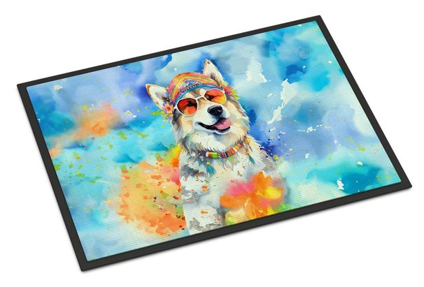 Alaskan Malamute Hippie Dawg Doormat Front Door Mat Indoor Outdoor Rugs For Entryway, Non Slip Washable Low Pile, 24H X 36W_maomaolike.com