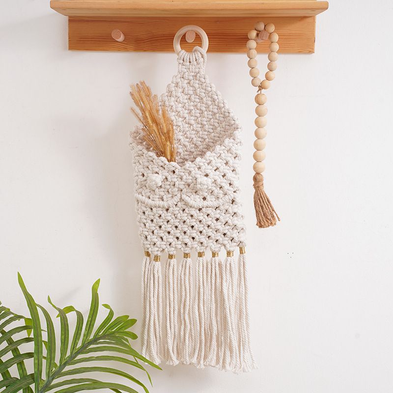 Cross-Border Nordic Hand-Woven Tapestry Dried Flower Decoration Children's Room Wall Hanging Creative Storage Net Bag_maomaolike.com