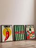 A Triptych Of Decorative Art With A Pop Aesthetic, Vintage Dining Aesthetics, Chilli Peppers, Red Wine, Grapes And Cuisine._maomaolike.com
