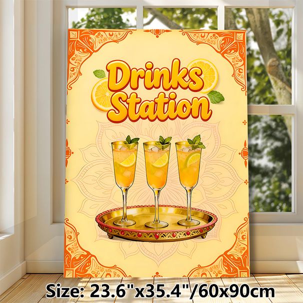 Drinks Station Themed Painting Poster, Vibrant Citrus Cocktail Scene Poster, Eye-catching Decorative Piece Suitable For Home Bar, Kitchen Or Party_maomaolike.com