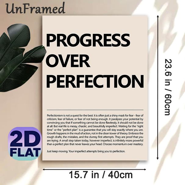Progress Over Perfection Motivational Painting Poster, Minimalist Typographic Art Poster, Inspirational Text Design To Boost Motivation, Ideal For_maomaolike.com