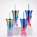 2024 new double layer plastic cup creative gradient mermaid tail straw cup value electroplating color sequin water cup_maomaolike.com