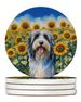 Bearded Collie In Sunflowers Large Sandstone Coasters Pack Of 4 Absorbent Round Coasters Decor Gifts For Men Or Women, 4 In, Multicolor_maomaolike.com