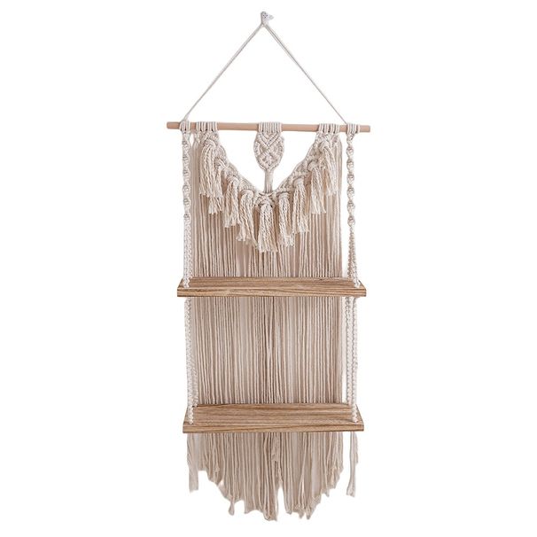 Bohemian Vintage Tapestry Storage Rack Handwoven Bedside Shelf Homestay Hotel Living Room Wall Decoration_maomaolike.com