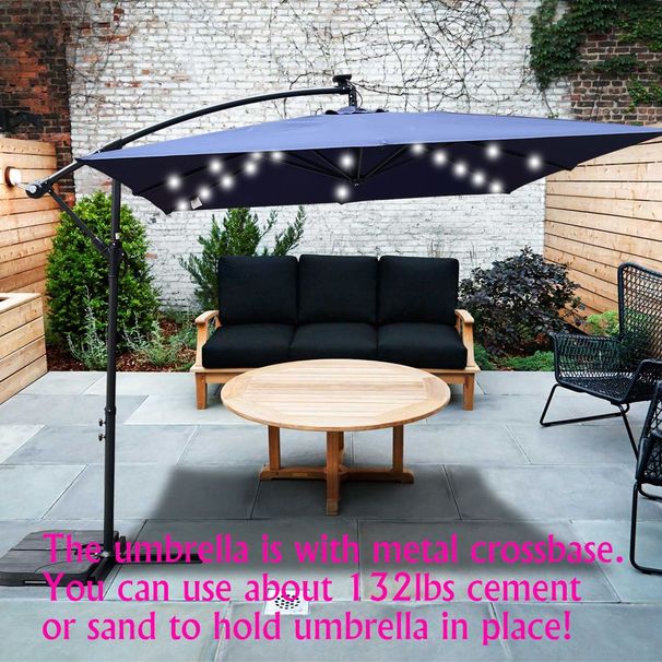 Square 2.5X2.5M Outdoor Patio Umbrella Solar Powered LED Lighted Sun Shade Market Waterproof 8 Ribs Umbrella With Crank And Cross Base For Garden Deck Backyard Pool Shade Outside Deck Swimming Pool_maomaolike.com