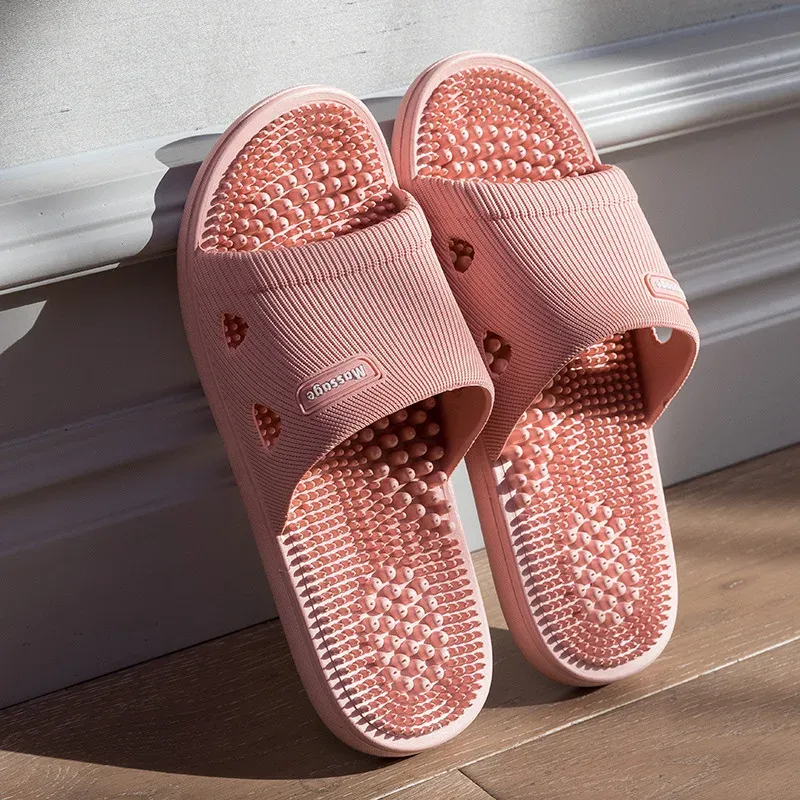 Solid Colour Men's Slippers Bathroom Anti-slip Massage Sandals Women Simple Soft Bottom Health Shoes Zapatillas Casa_maomaolike.com